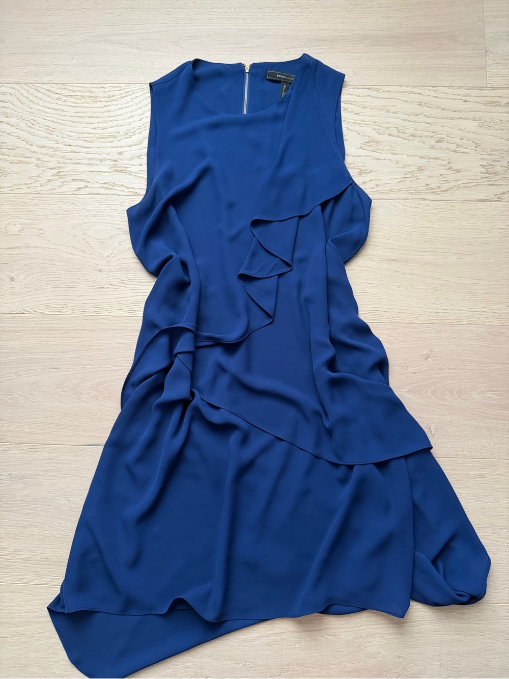 BCBGMAXAZRIA Blue Ruffle Asymmetrical Dress